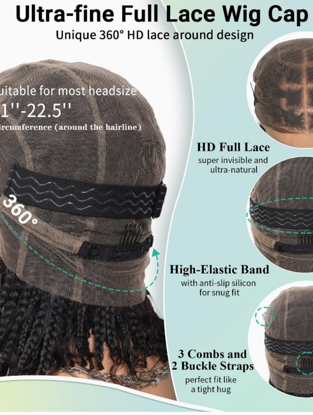 Full Lace 360 Braided Wig Black Human Hair Synthetic Braids Glueless Pre Plucked - Picture 12 of 13